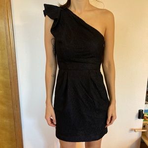 BCBG Black lace navy off the shoulder dress